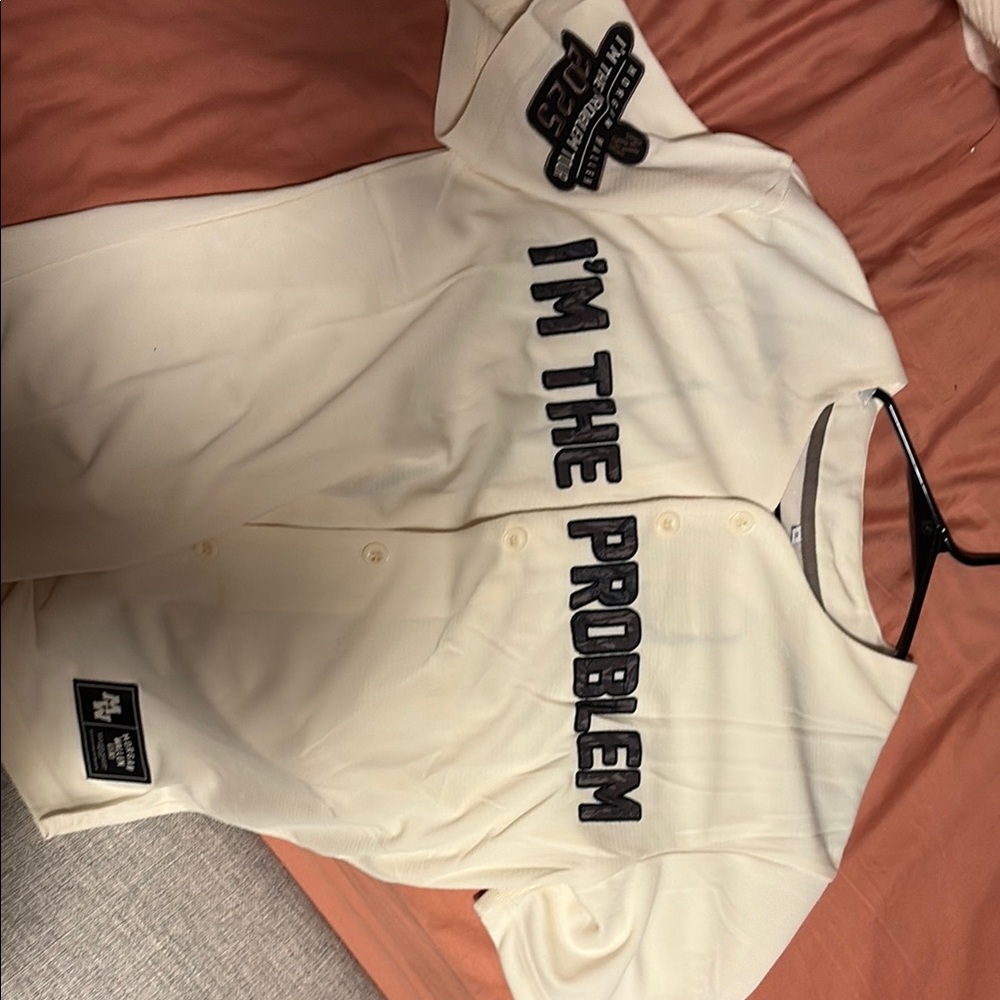 Cream Baseball Shirt with Black Lettering